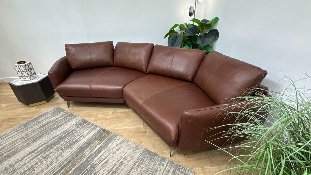 Sofology Adler Leather 4 Seater Asymmetric in Relaxed Soft Brown