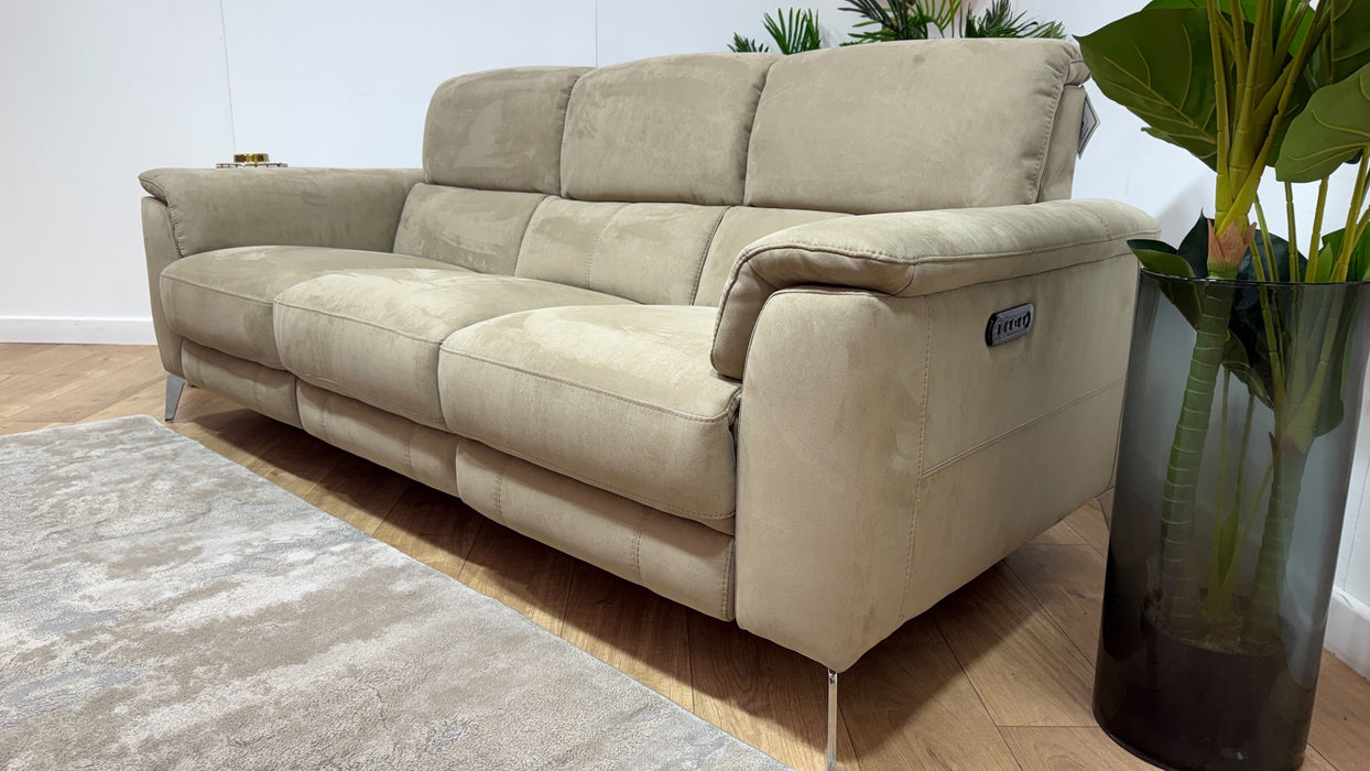 Sofology Illinois Fabric 3 Seater Power Recliner/Headrest Heated Seats in Lifestyle Textured Taupe