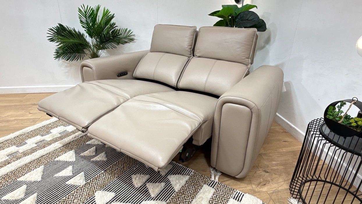 Sofology Premiere Leather 2 Seater Power Recliner/Headrest in Trusty Embossed Stone