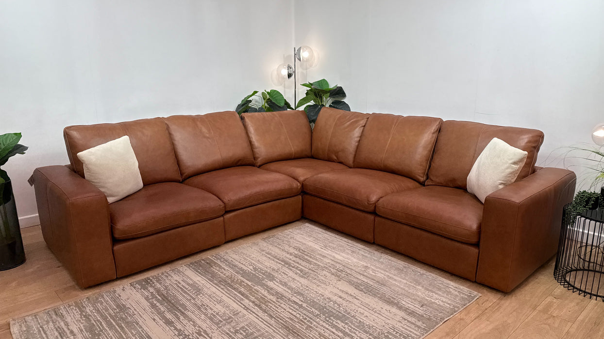 Sofology Retreat Leather 2 Corner 2 in Relaxed Soft Tan Mix