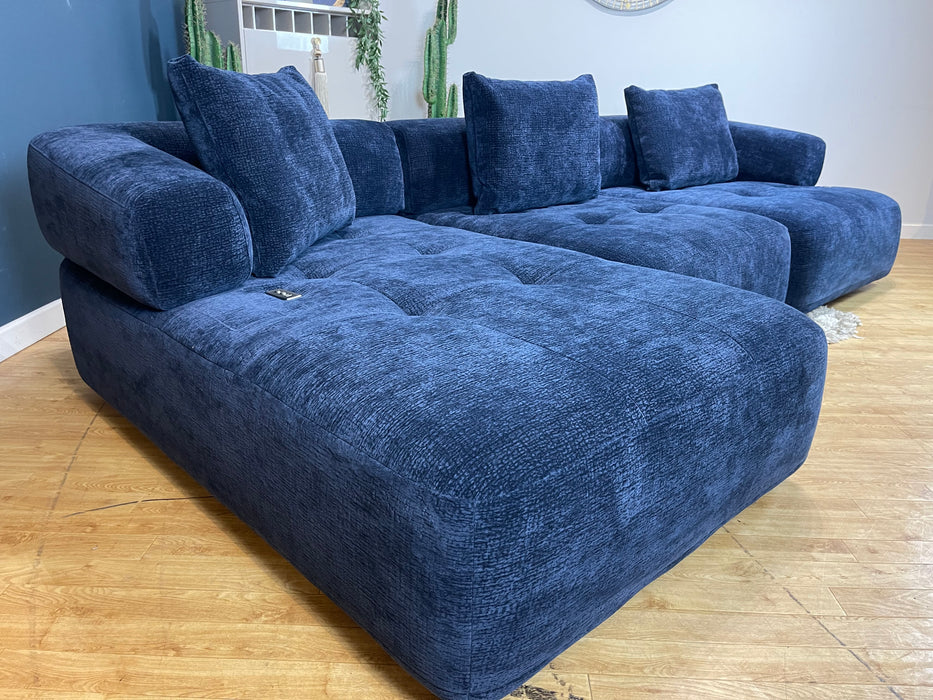 Flex Chaise 4 Seater Chenille Navy Power Reclining Backs (WA2)