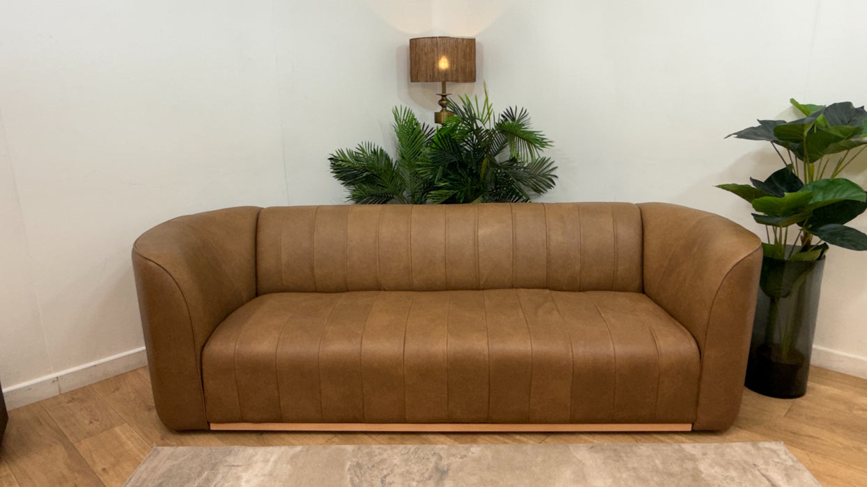 Sofology Fitzrovia Leather 4 Seater in Relaxed Natural Grain Tan Mix With Trim