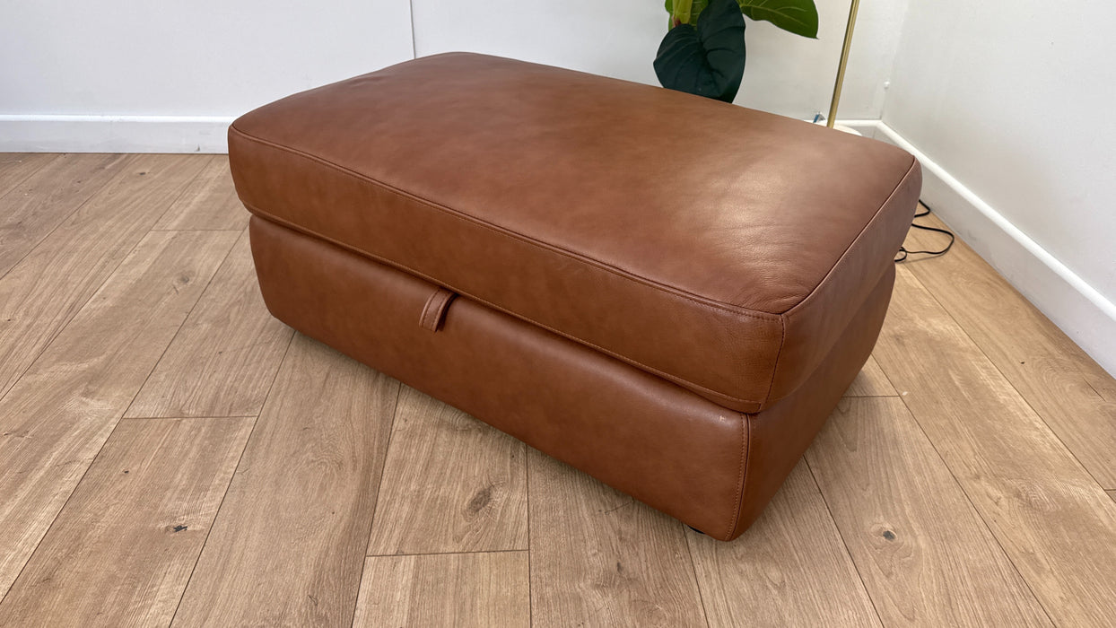 Sofology Retreat Leather Large Storage Footstool in Relaxed Soft Tan