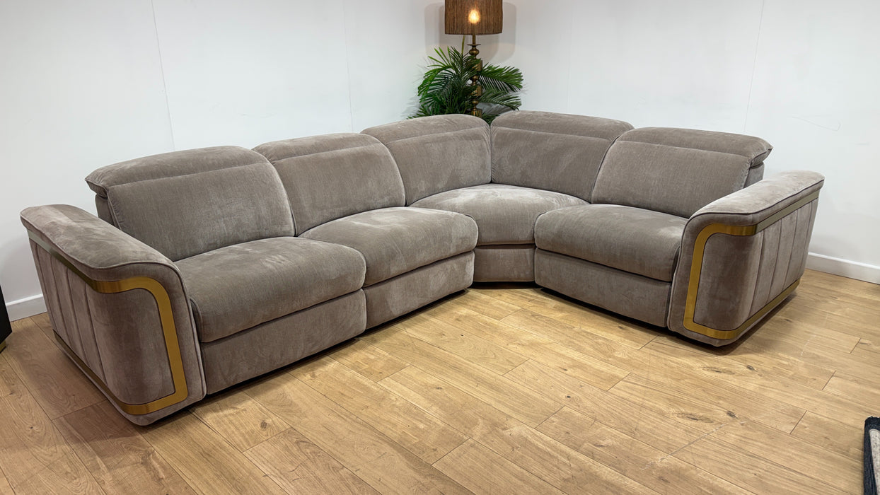 Sofology Plaza Fabric 3 Corner 1.5 Power Recliner/Headrest Heated Seats in Relaxed Chenille Nutmeg