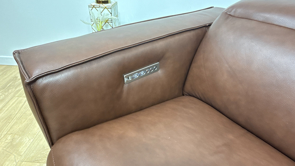 Sofology Horizon Leather 2 Seater Smart Console Power Recliner/Headrest in Trusty Embossed Chestnut