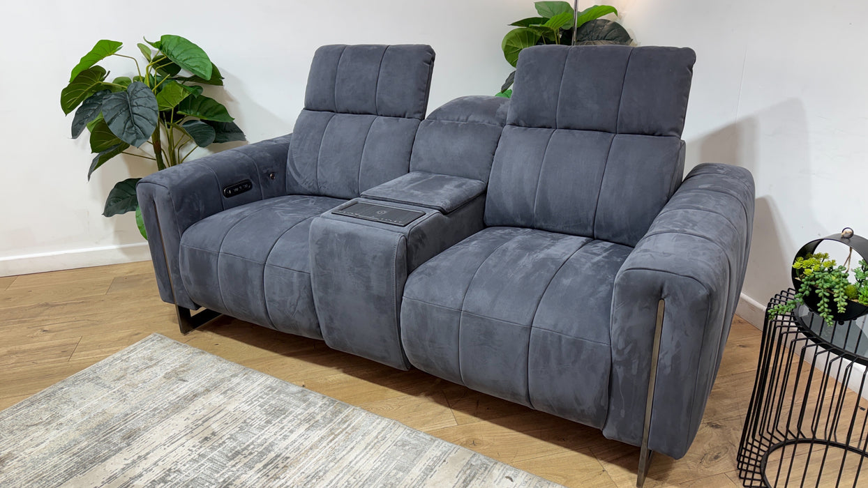 Sofology Paramount Fabric 2 Seater Console Power Recliner/Headrest Heated Seat Speakers in Lifestyle Nubuck Feel Charcoal