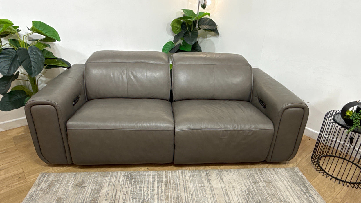 Sofology Premiere Leather 2.5 Seater Power Recliner/Headrest Heated Seat in Trusty Embossed Grey
