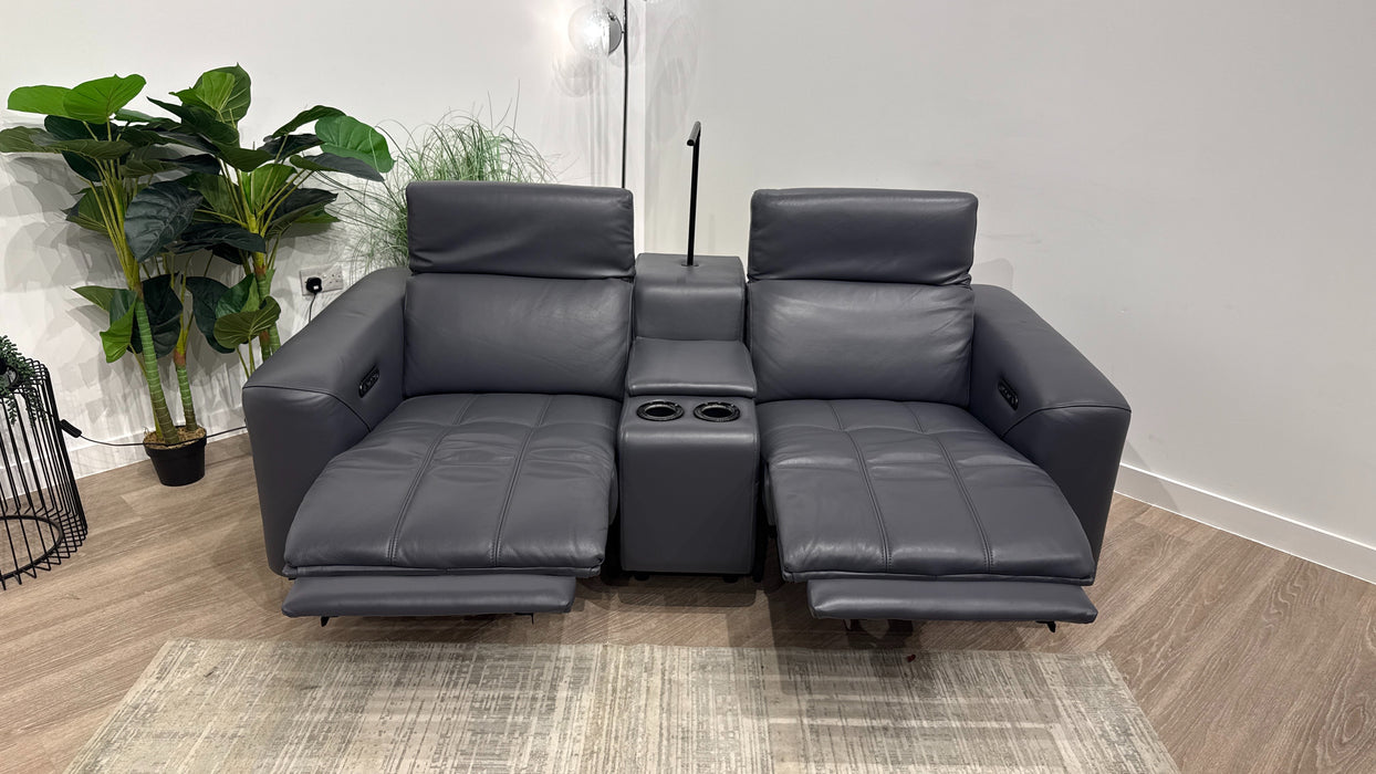 Sofology Marvella Leather 2 Seater Console Power Recliner/Headrest in Trusty Sheen Lavender Grey