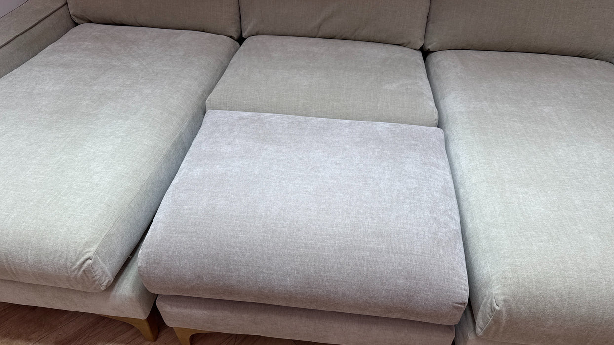 Sofology Wildwood Fabric 4 Seater Double Chaise with Footstool in Vintage Chenille Natural Contrast Piping Mix