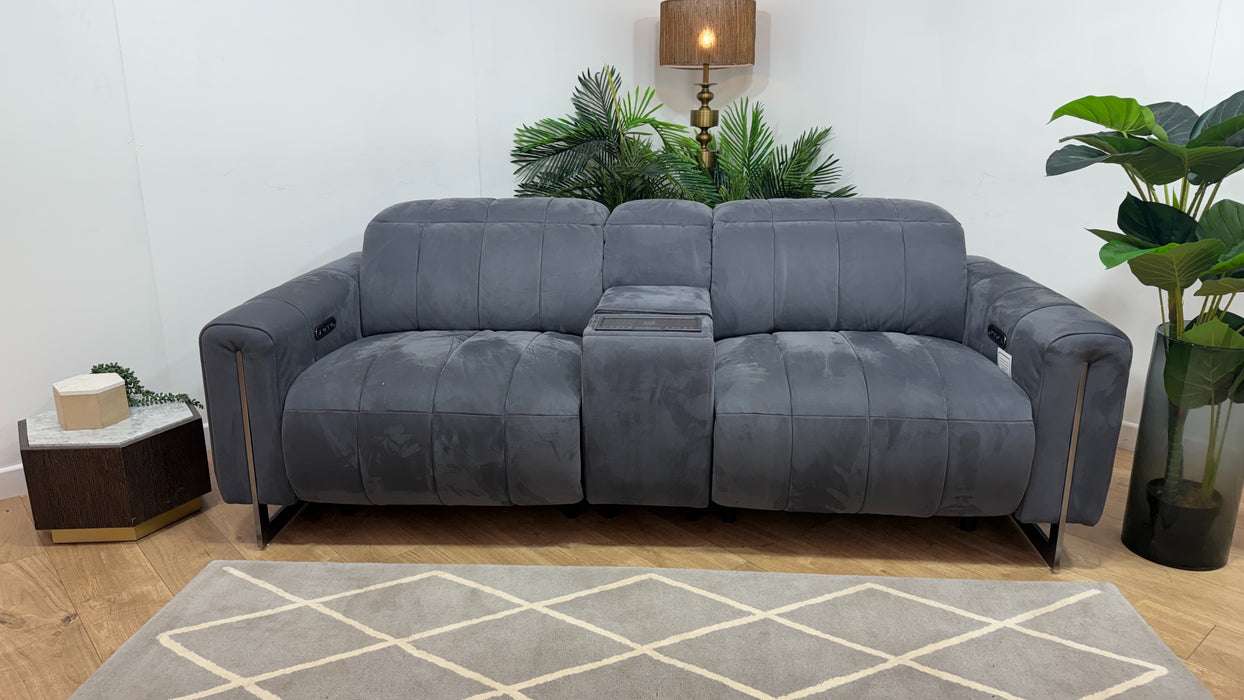 Sofology Paramount Fabric 2.5 Seater Console Power Recliner/Headrest Speakers in Lifestyle Nubuck Feel Charcoal