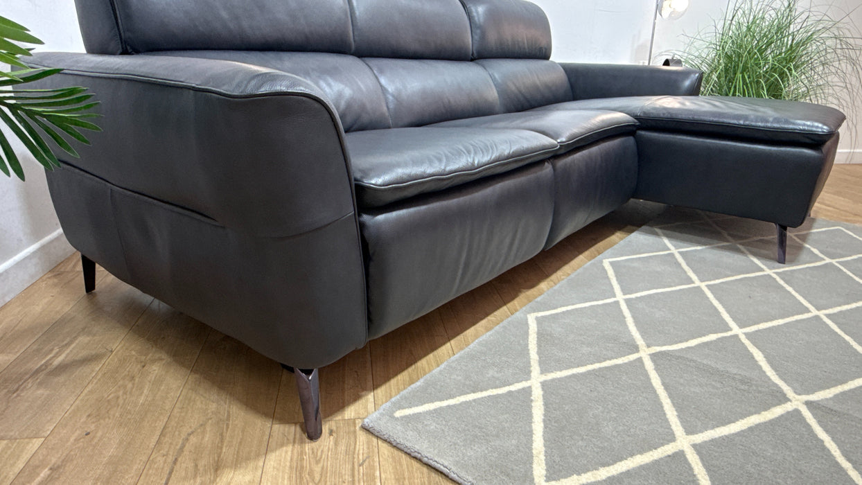 Sofology The Viento 3 Seater Leather Chaise, Power Recliner, HDRST,Lumber & Heated St in Navy