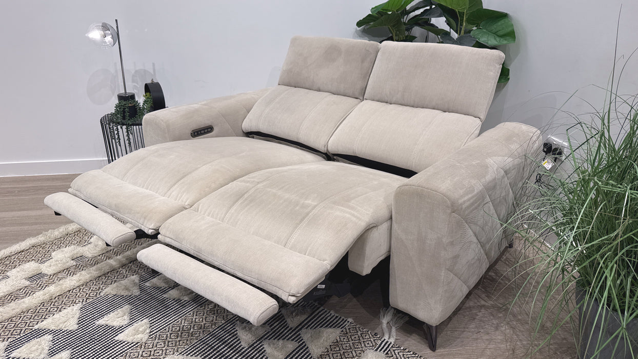 Sofology Allure Fabric 2 Seater Power Recliner/Headrest Lumbar Support in Relaxed Chenille Cotton