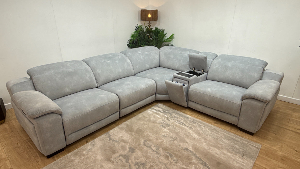 Sofology Portland Fabric 3 Corner Console 1.5 Power Recliner/Headrest Heated Seats in Lifestyle Flecked Silver