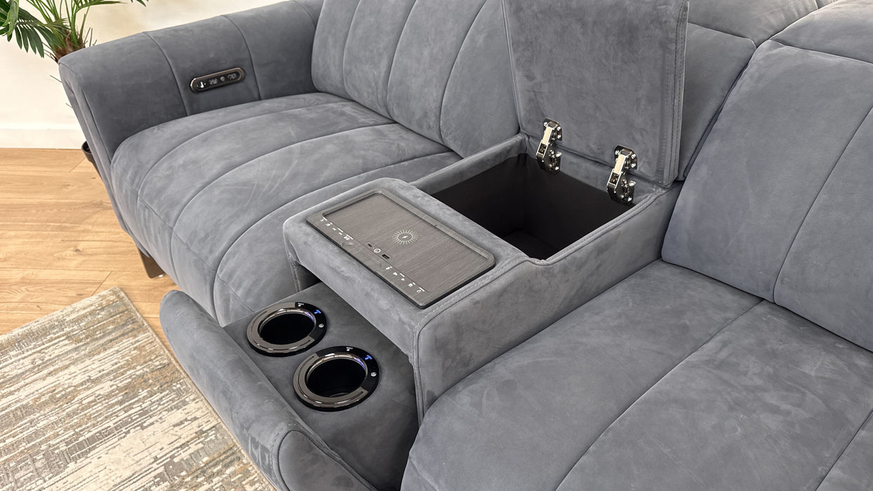 Sofology The Paramount Fabric 2.5 Seater Console Power Recliner/Headrests Speakers in Lifestyle Nubuck Feel Charcoal