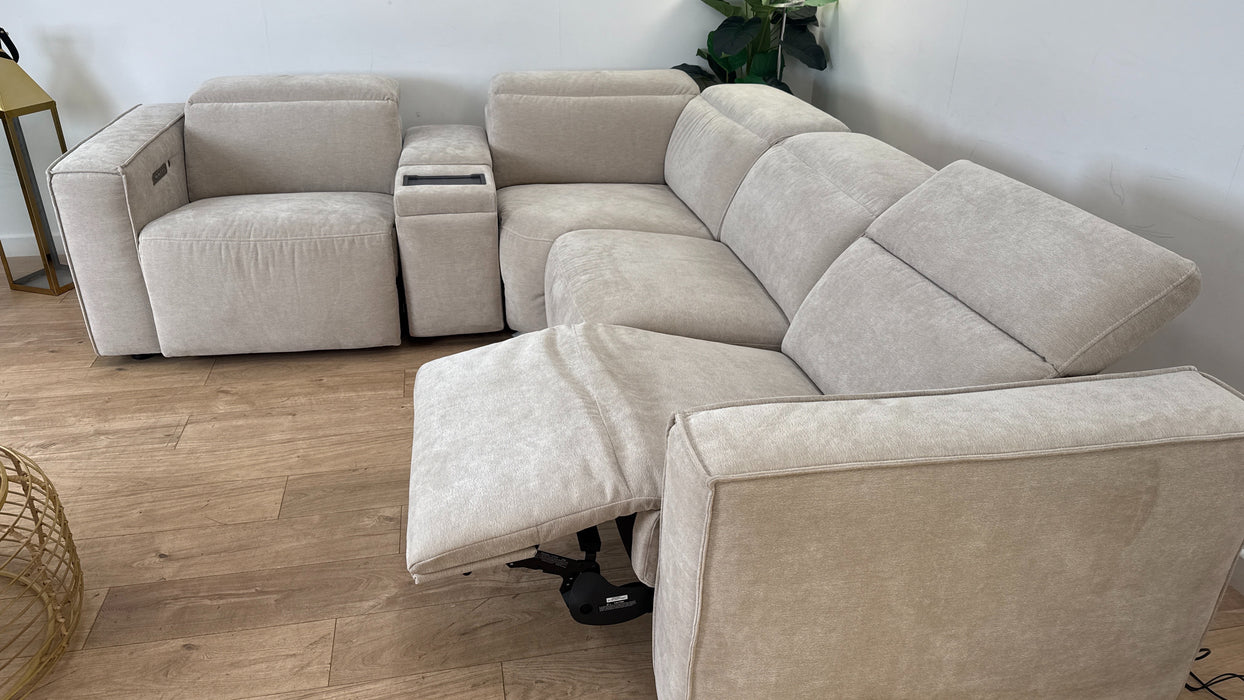 Sofology The Horizon 1.5 Corner 3 Console Recliner Sofa in Textured Chenille Stone