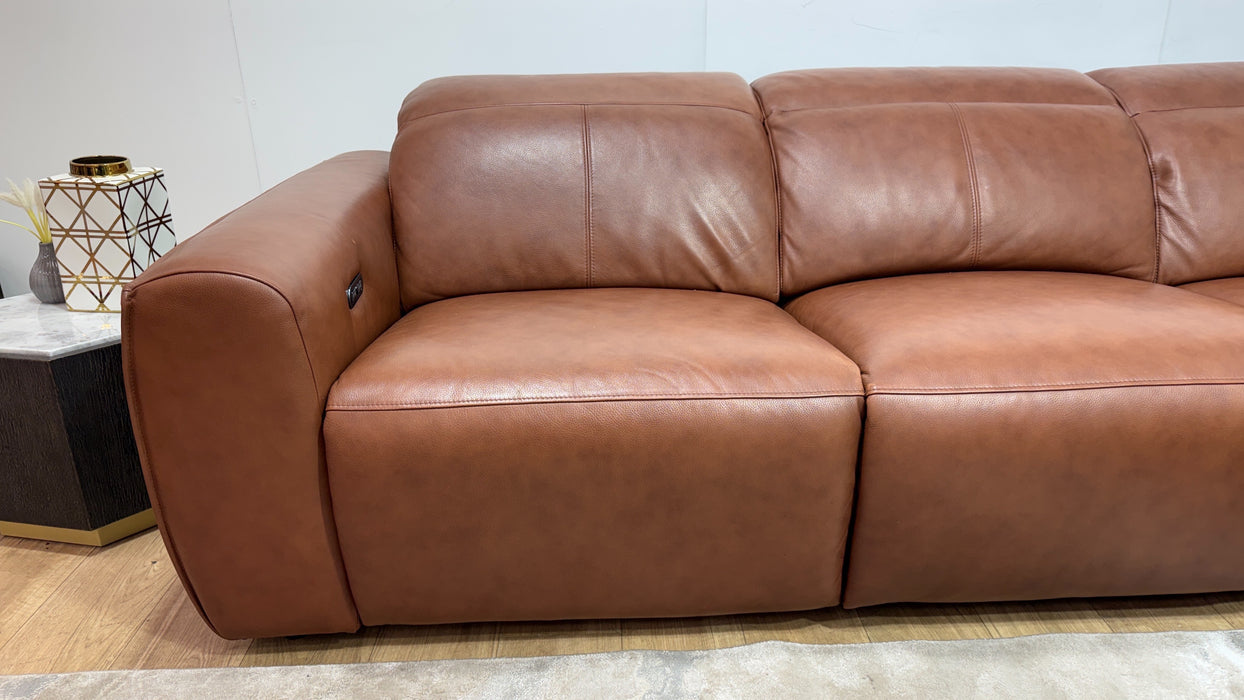 Sofology Bohemia Leather 3 Corner 1.5 Power Recliner/Headrest in Trusty Embossed Cognac
