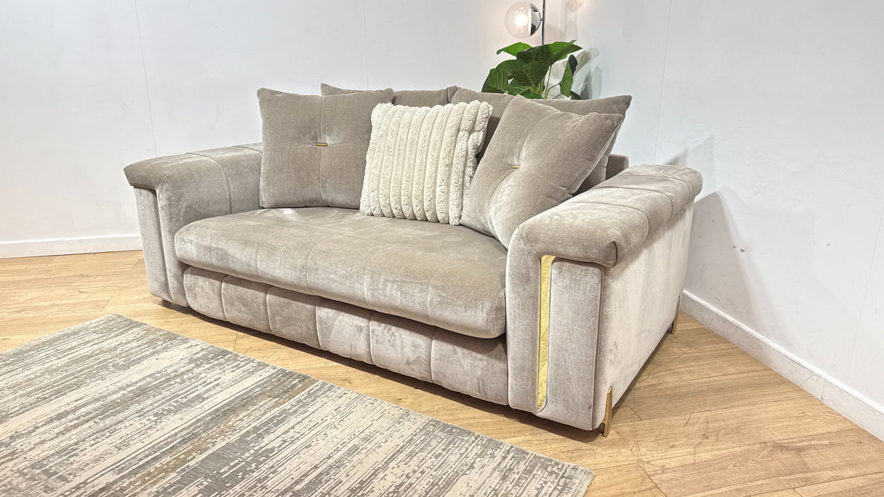 Sofology Oscar Fabric 2 Seater Gold Trim in Fine Textured Chenille Stone Mix