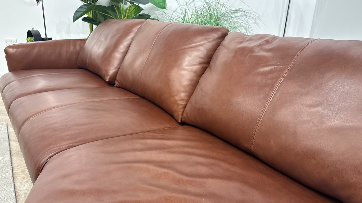 Sofology Adler Leather 4 Seater Asymmetric in Relaxed Soft Brown