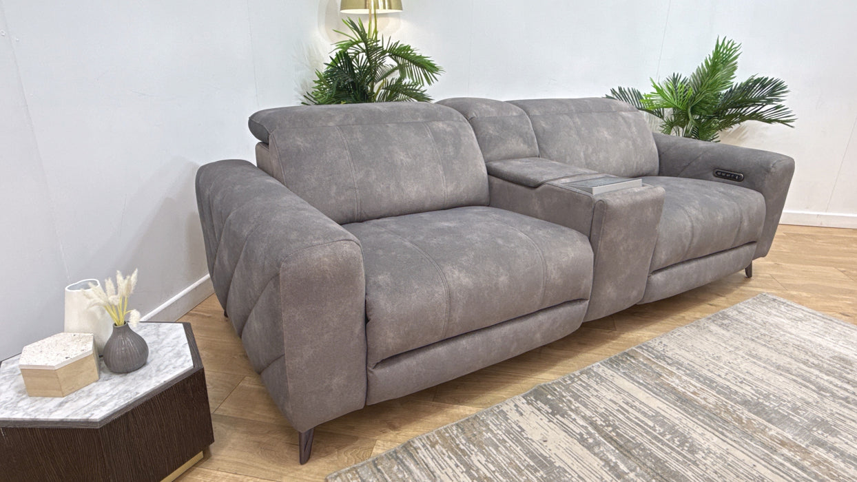 Sofology Allure Fabric 2.5 Seater Screen Console Power Recliner/Headrest Heated Seats Lumbar Support Speakers in Lifestyle Flecked Mocha