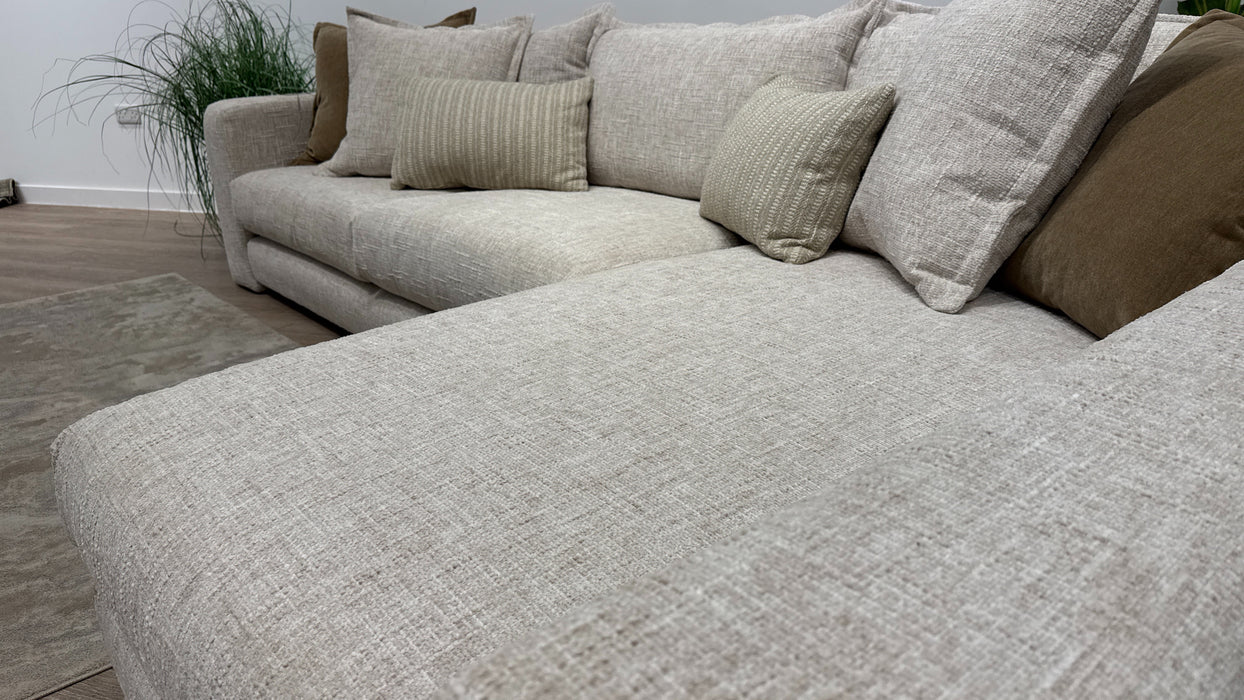 Sofology Cove Fabric Grande Chaise Light Wood Panel in Artisan Chenille Ecru Mix