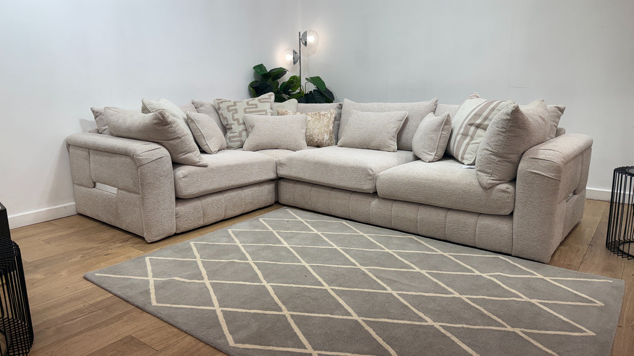 Sofology Westwood Fabric 1 Corner 3 Silver Trim in Soft Boucle Blush Mix