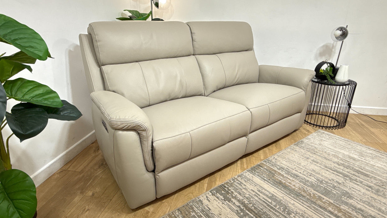 Sofology Bradie Leather 2.5 Seater Power Recliner/Headrest in Trusty Embossed Light Grey