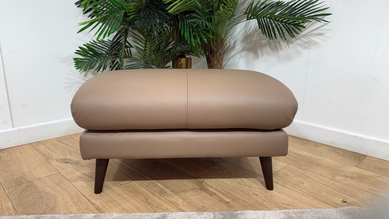 Sofology Adler Leather Designer Footstool in Trusty Matt Mushroom