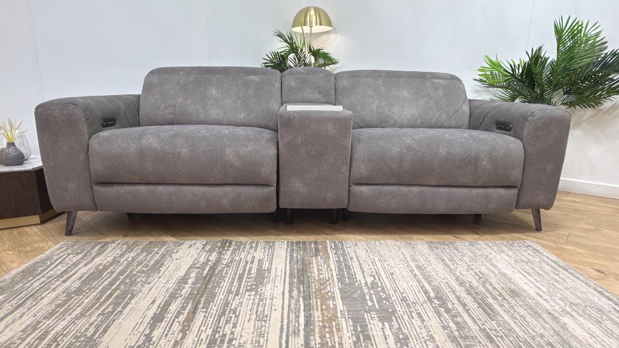 Sofology Allure Fabric 2.5 Seater Screen Console Power Recliner/Headrest Heated Seats Lumbar Support Speakers in Lifestyle Flecked Mocha