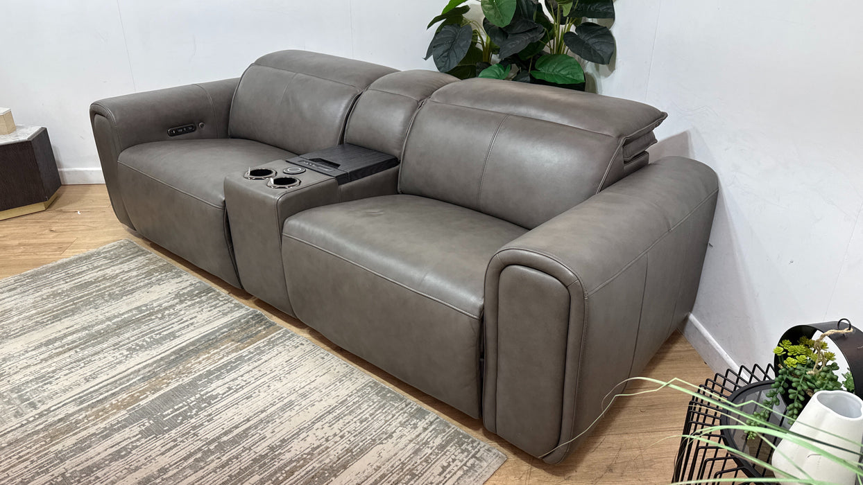 Sofology Premiere Leather 2.5 Seater Smart Console Power Recliner/Headrest Heated Seats in Trusty Embossed Grey