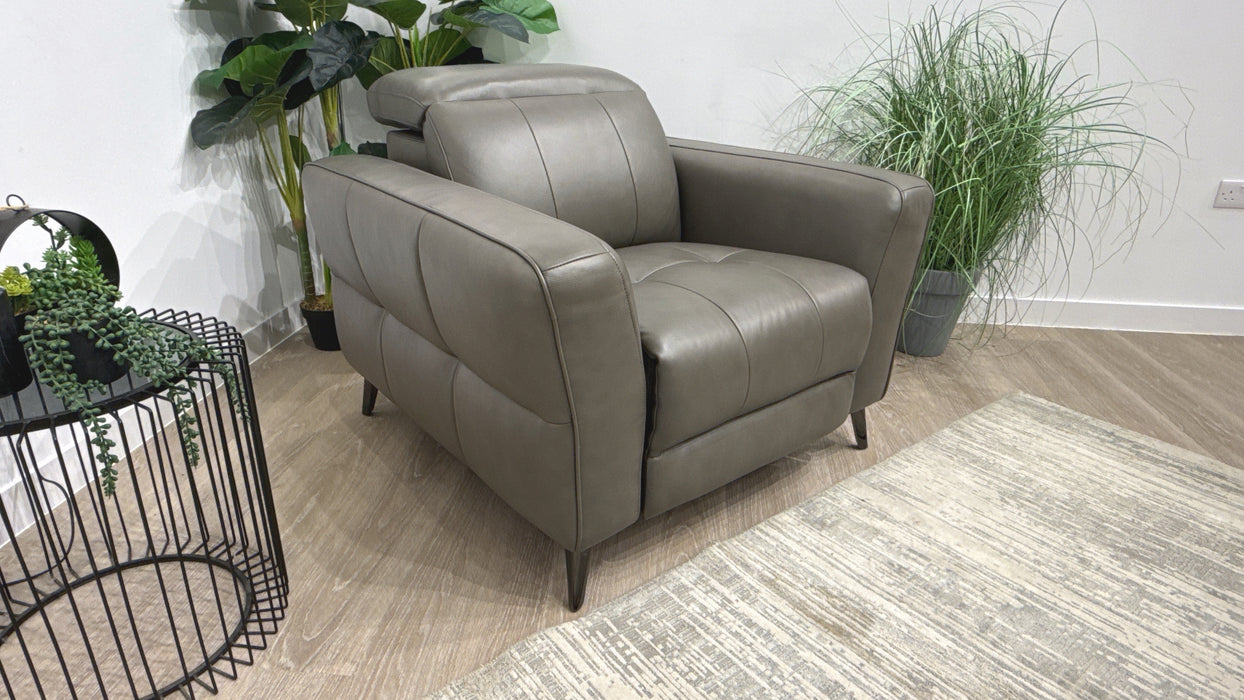Sofology Jax Leather Chair Power Recliner/Headrest Lumbar Support in Trusty Embossed Grey