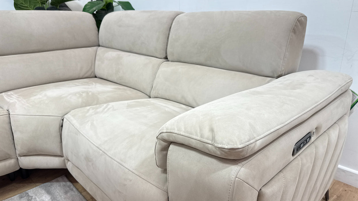 Sofology Fratelli Fabric 3 Corner 1.5 Power Recliner/Headrest in Lifestyle Nubuck Feel Stone