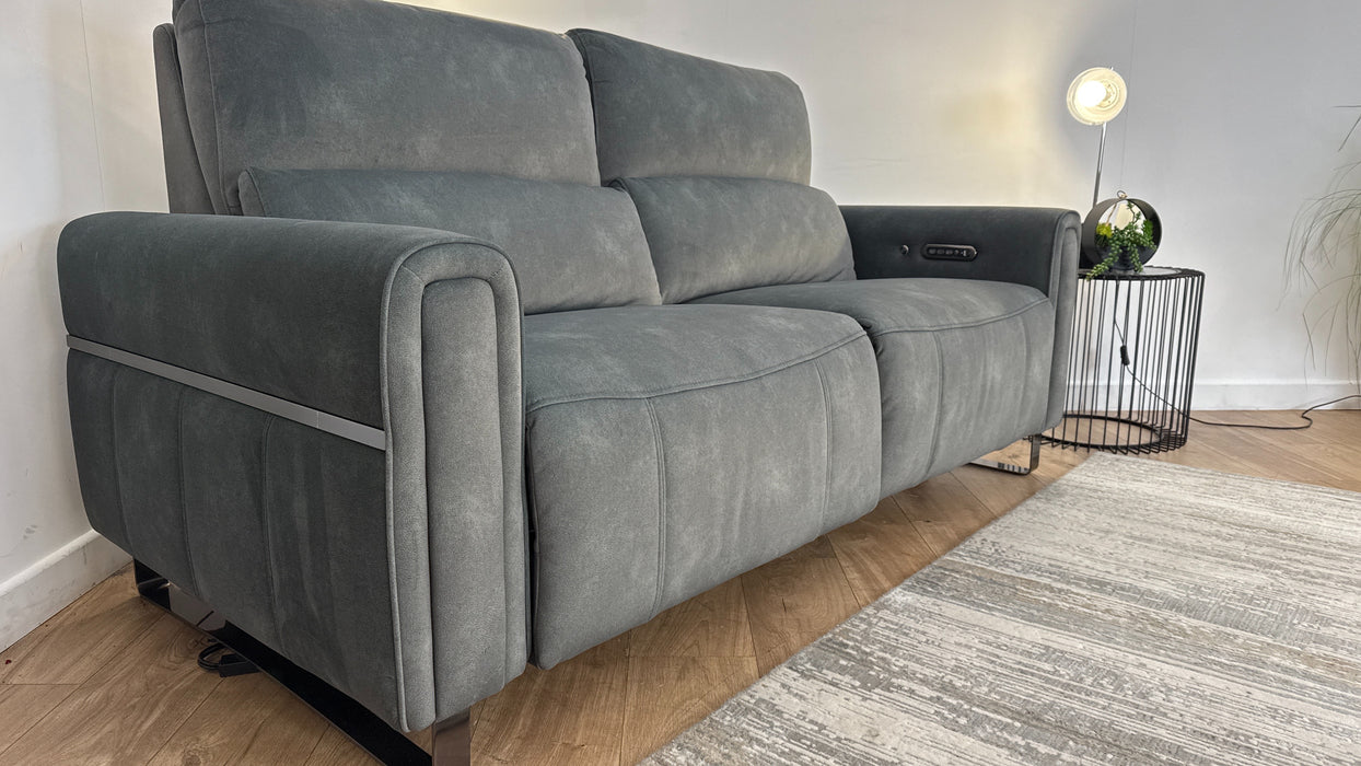 Sofology The Ravello Fabric 2.5 Seater Power Recliner/Headrest Heated Seat Lumbar in Lifestyle Flecked Mineral Green