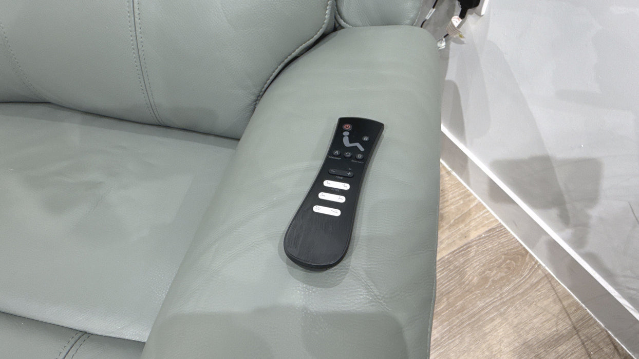 Sofology Gracie Leather 2 Seater Power Recliner/Headrest Massage in Trusty Sheen Granite Teal