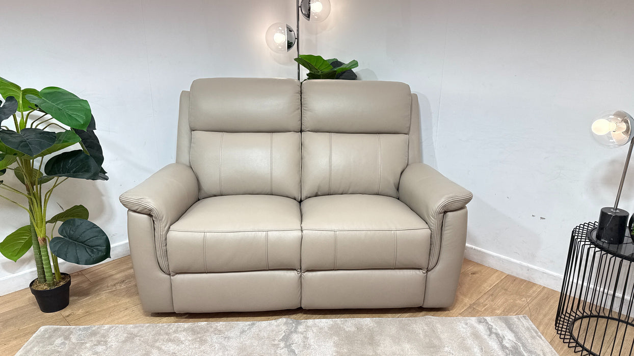 Sofology Bradie Leather 2 Seater Power Recliner/Headrest Heated Seats in Trusty Embossed Stone