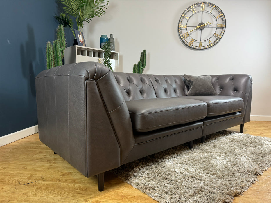 Bridgerton 4 Seater Split Sofa Natural Grain Espresso Leather Mix (WA2)