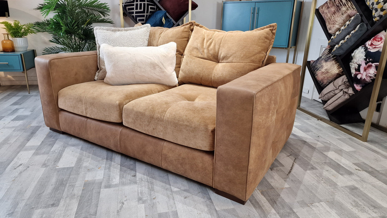 Artisan 2 Seater Fabric Sofa Character Leather Tan/Aston Chenille Almond