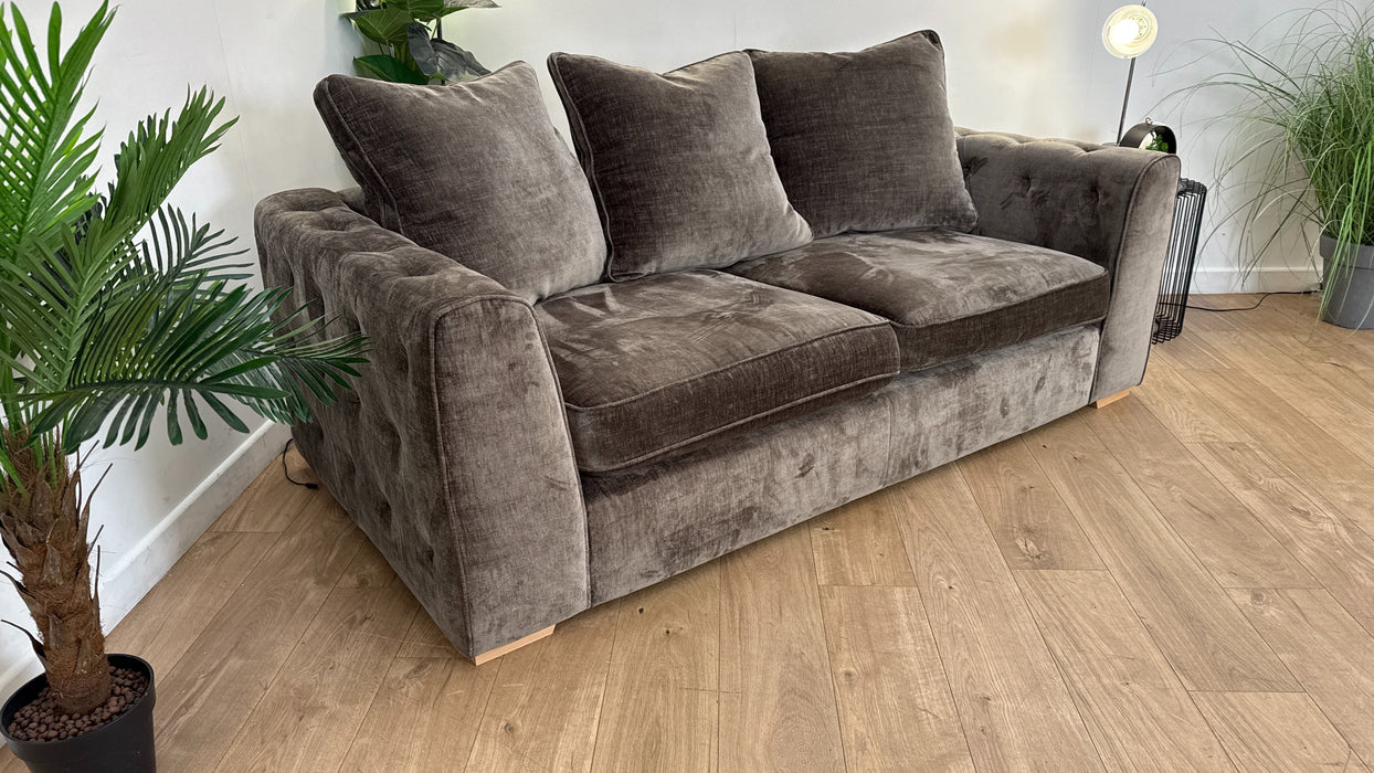 Sofology The Valentina Fabric 3 Seater Foam Seats Pillow Back in Luxury Chenille Truffle Mix