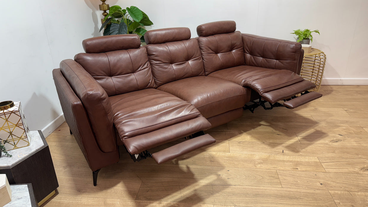 Sofology Muse Leather 3 Seater Power Recliner Supportive Headrest in Trusty Embossed Chestnut