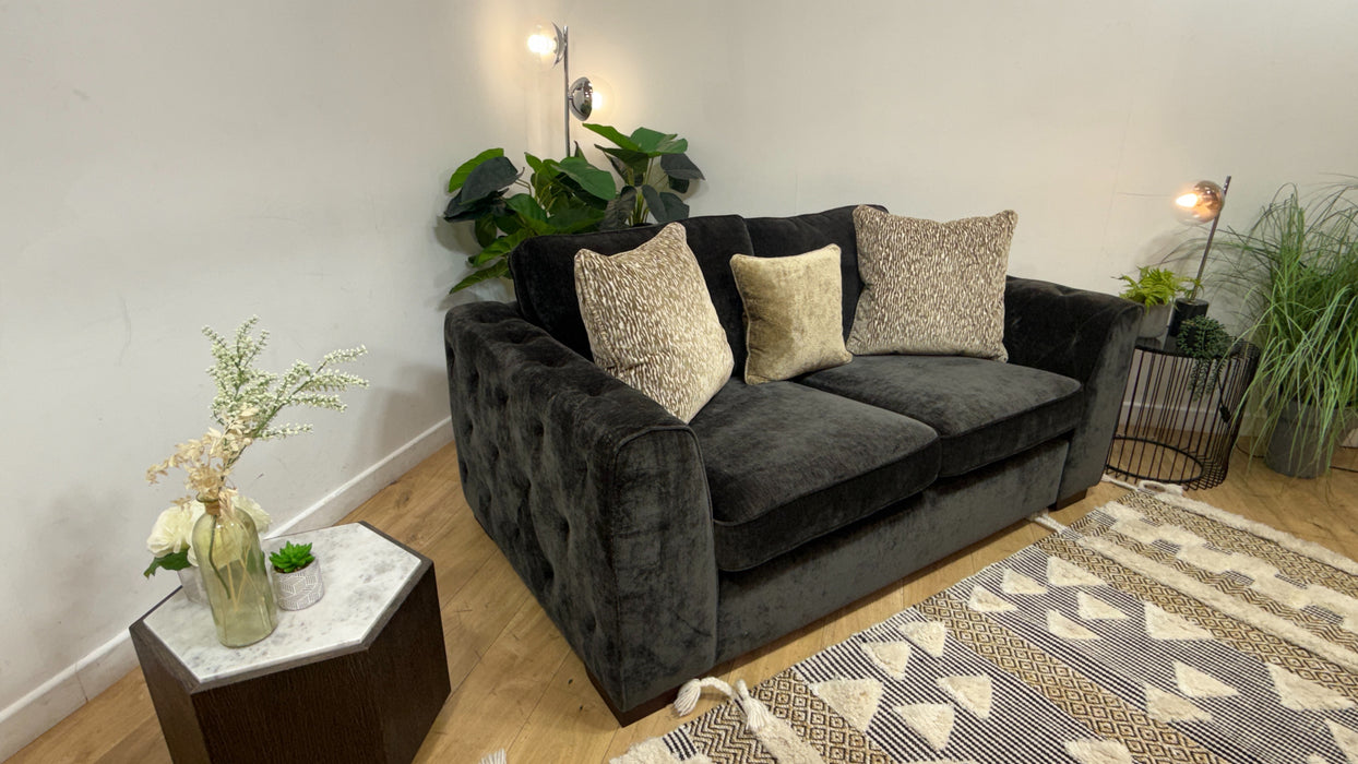 Sofology Valentina Fabric 2 Seater Foam Seats Pillow Back in Luxury Deep Pile Chenille Slate Mix