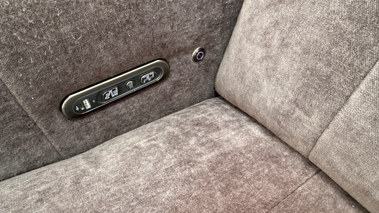 Sofology Lumiere Fabric 3 Console Corner 3 Triple Power Recliner/Headrest in Relaxed Chenille Raisin