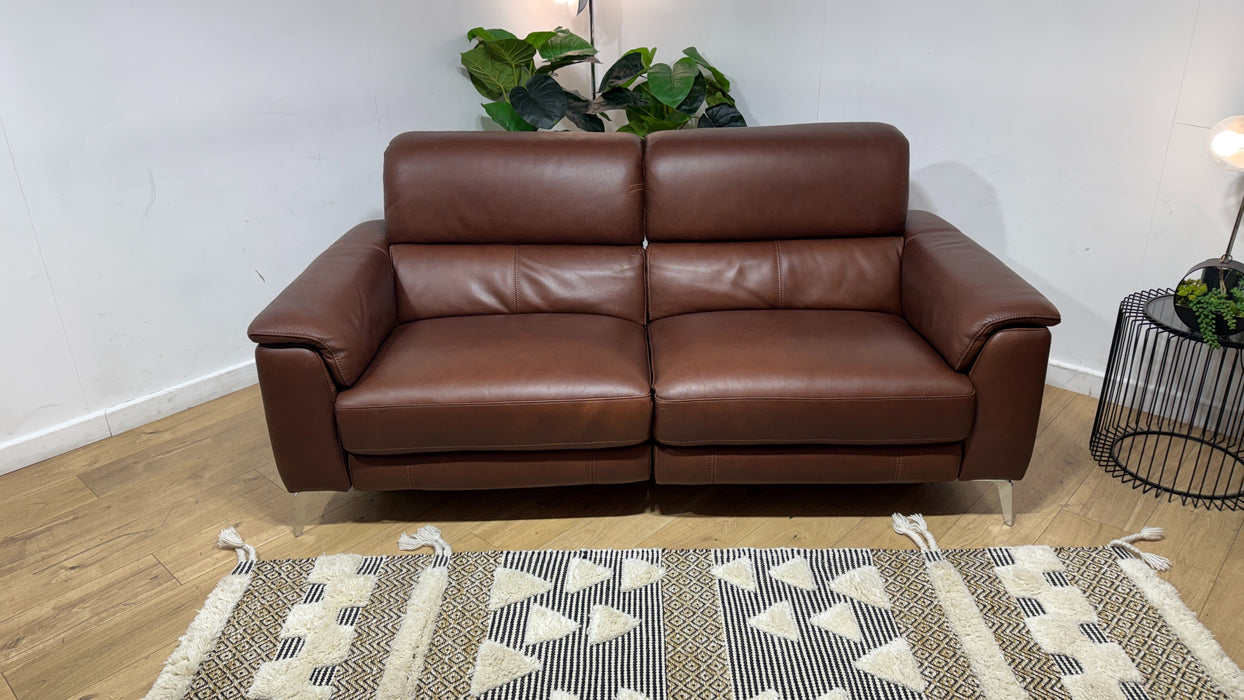 Sofology Illinois Leather 3 Seater Power Recliner/Headrest in Relaxed Soft Brown
