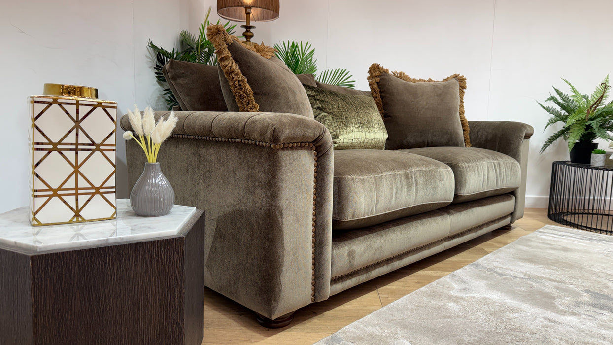 Sofology Regency Fabric 2 Seater Foam Seats with Studs in Fine Textured Chenille Bark Mix