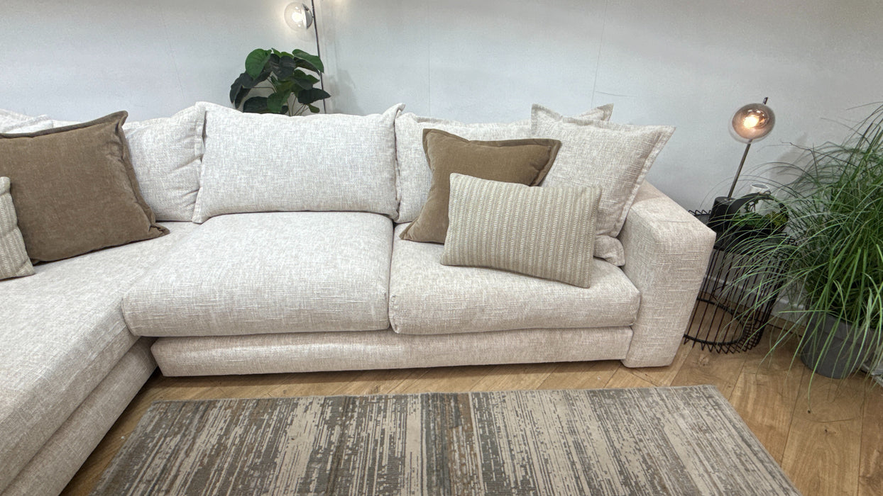 Sofology Cove Fabric Grande Chaise Light Wood Panel in Artisan Chenille Oyster Mix