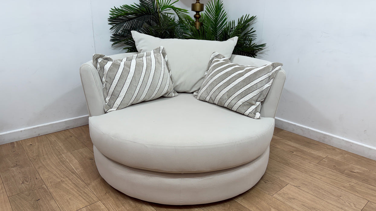 Sofology Oscar Fabric Large Swivel Chair in Super Matt Velvet Ecru Mix