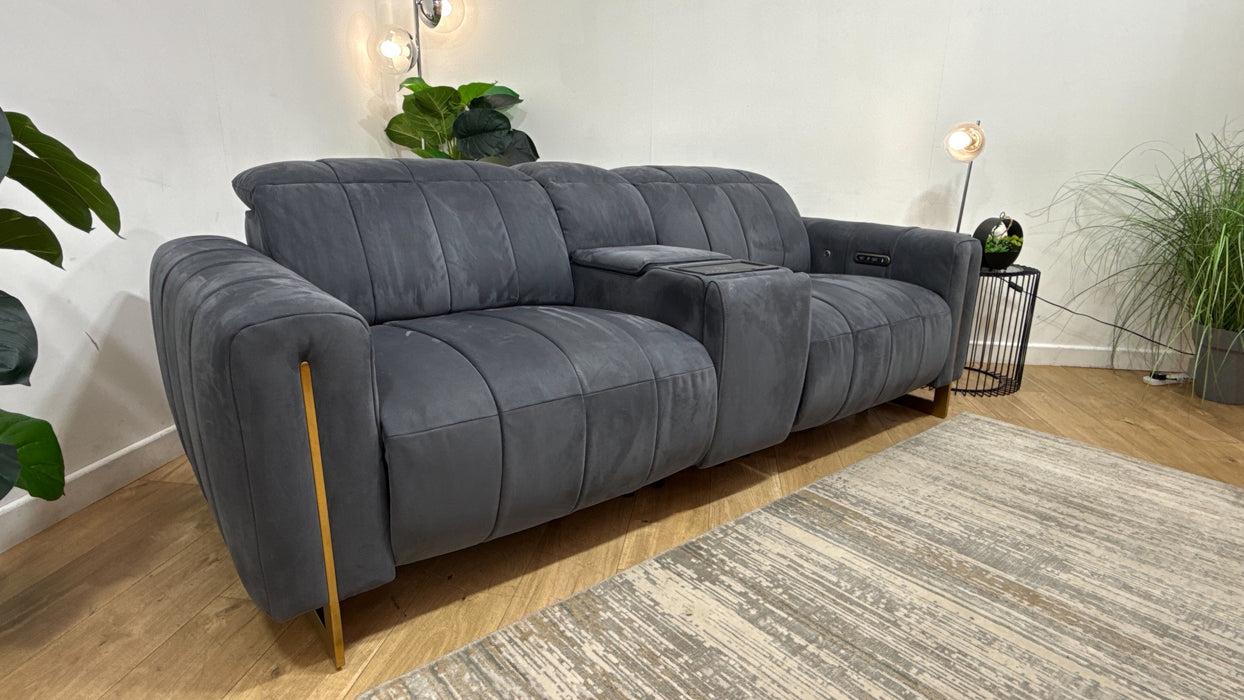 Sofology Paramount Fabric 2.5 Seater Console Power Recliner/Headrest Heated Seats Speakers in Nubuck Feel Charcoal