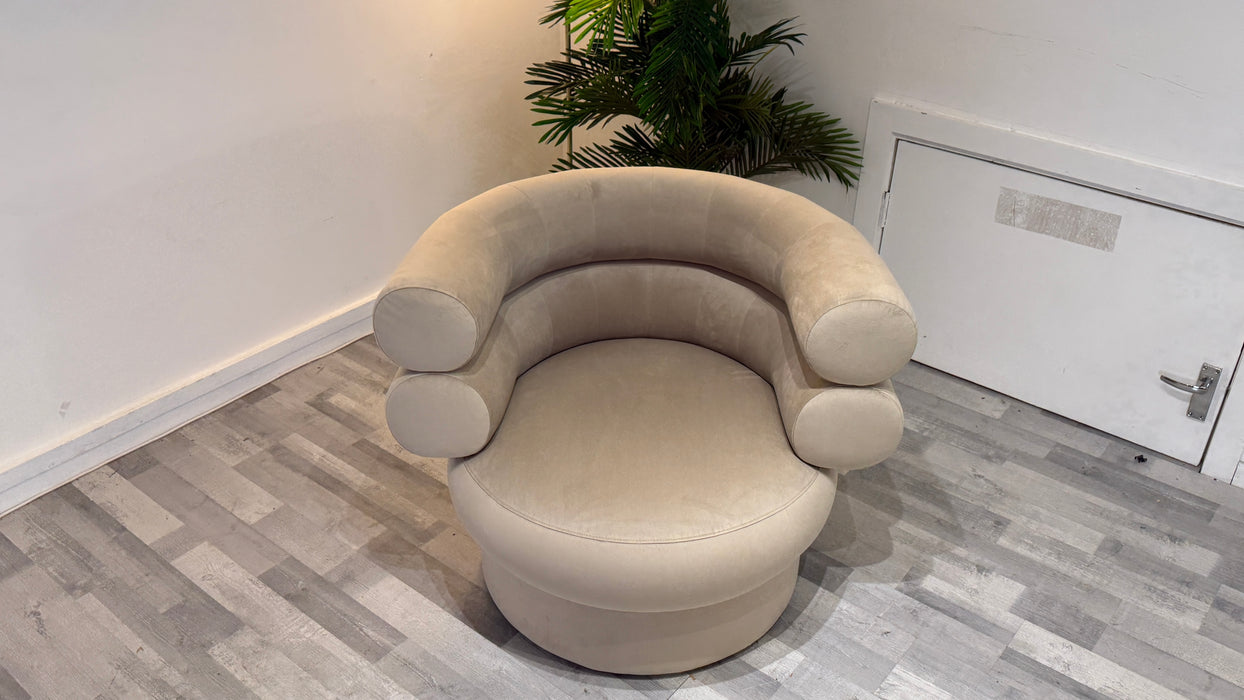 The Fitzrovia 1 Seater - Fabric Accent Chair -  Matt Velvet Stone All Over Without Trim