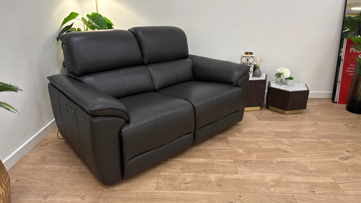 Sofology The Hugo 2 Seater Recliner Sofa in Trusty Embossed Leather Charcoal