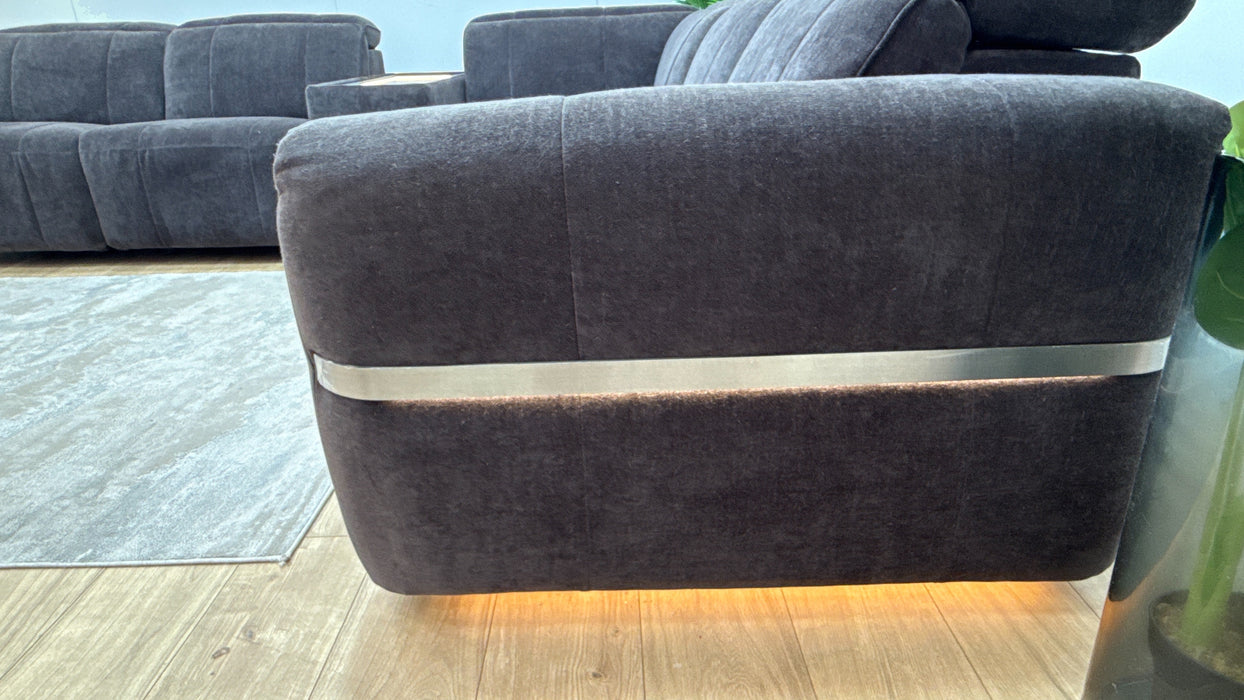 Sofology Lumiere Fabric 3 Console Corner 3 Triple Power Recliner/Headrest in Relaxed Chenille Raisin
