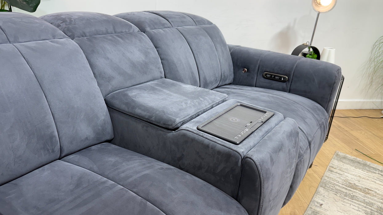 Sofology Paramount Fabric 2 Seater Console Power Recliner/Headrest Heated Seat Speakers in Lifestyle Nubuck Feel Charcoal