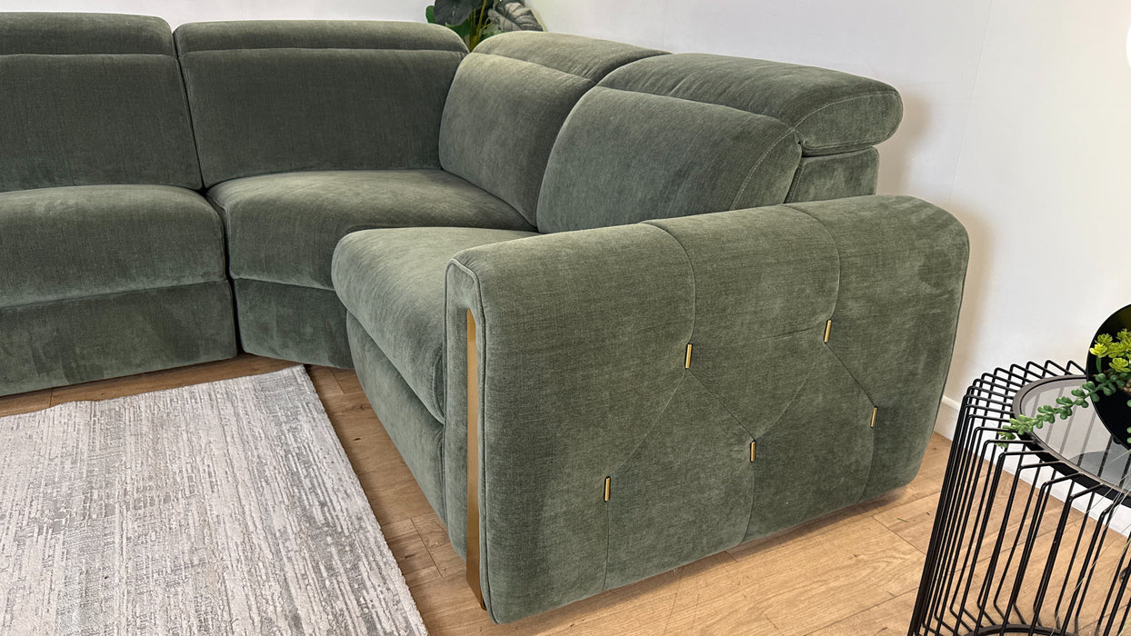 Sofology Kingsbridge Fabric 3 Corner 1.5 Power Recliner/Headrest Heated Seats in Relaxed Chenille Pine